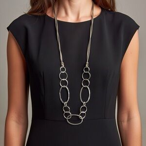 Lane Bryant Silver Tone Link Necklace Geometric Oval Circles Long Layered
